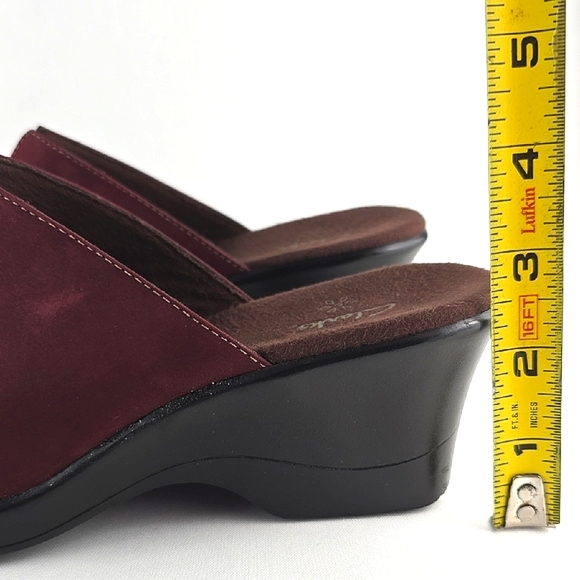 Clark's Women's Burgundy Slip On Burgundy Leather Wedge Mule Clogs Size 8M - Picture 12 of 12